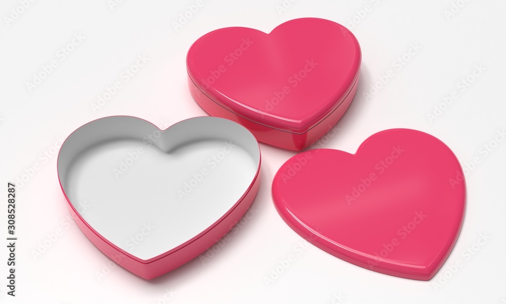 Heart shaped red love container mockup. Gift box template. 3d ...