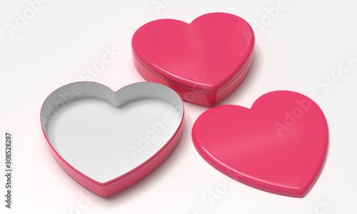 Heart shaped red love container mockup. Gift box template. 3d illustration isolated on white