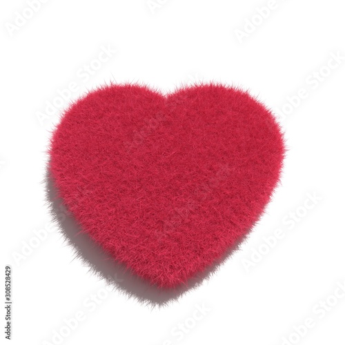 Fluffy red heart with shadow isolated on white.