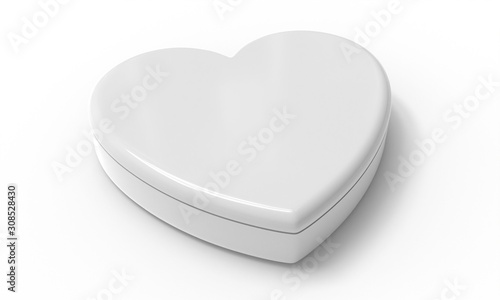Heart shaped white box mockup. Closed giftbox. Isolated on white.