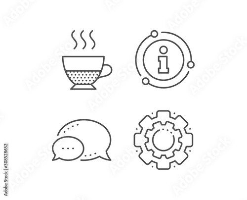 Doppio coffee icon. Chat bubble, info sign elements. Hot drink sign. Beverage symbol. Linear doppio outline icon. Information bubble. Vector