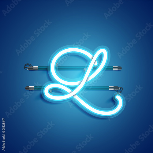 Blue coloured neon character, vector illustration