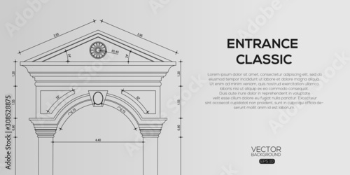 Detailed classic entrance  , Architectural background , architectural plan vector 