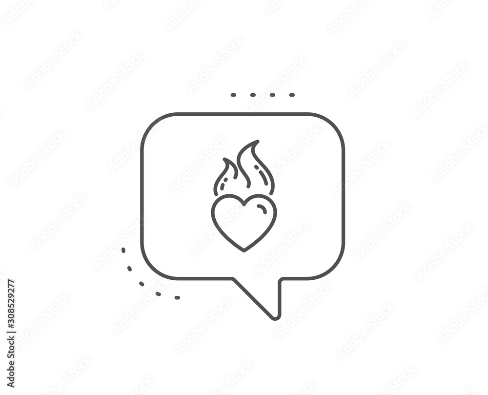Heart flame line icon. Chat bubble design. Love fire emotion sign. Valentine day symbol. Outline concept. Thin line heart flame icon. Vector Heart flame line icon. Chat bubble design. Love fire emotion sign. Valentine day symbol. Outline concept. Thin line heart flame icon. Vector