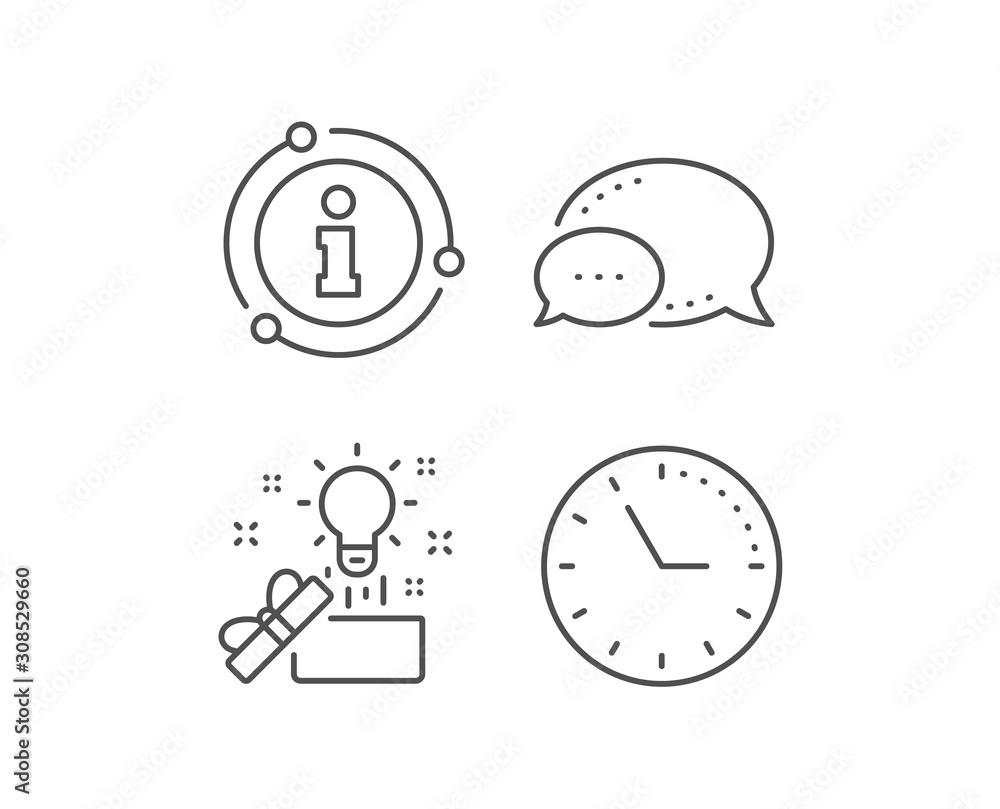 Out of the box line icon. Chat bubble, info sign elements. Creativity sign. Gift box with idea symbol. Linear creative idea outline icon. Information bubble. Vector Out of the box line icon. Chat bubble, info sign elements. Creativity sign. Gift box with idea symbol. Linear creative idea outline icon. Information bubble. Vector