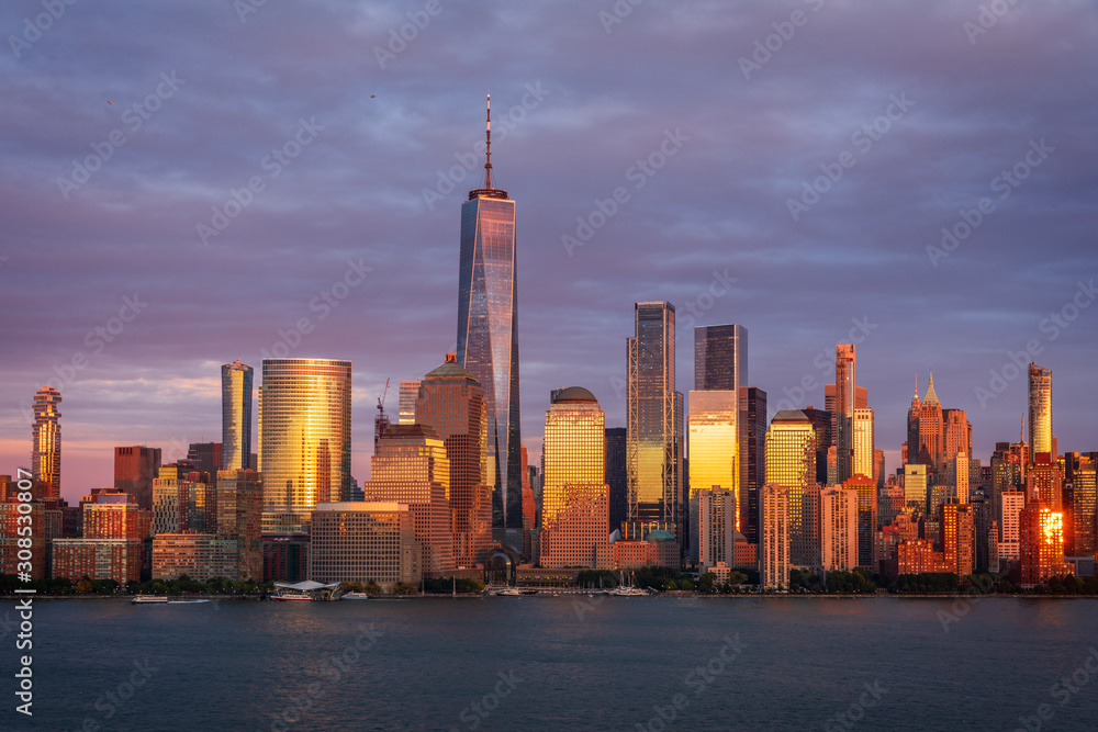 View to Manhattan skyline from Jersey city at sunset