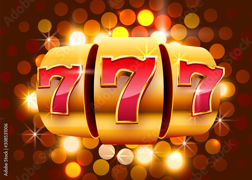 Golden slot machine wins the jackpot. 777 Big win casino concept.