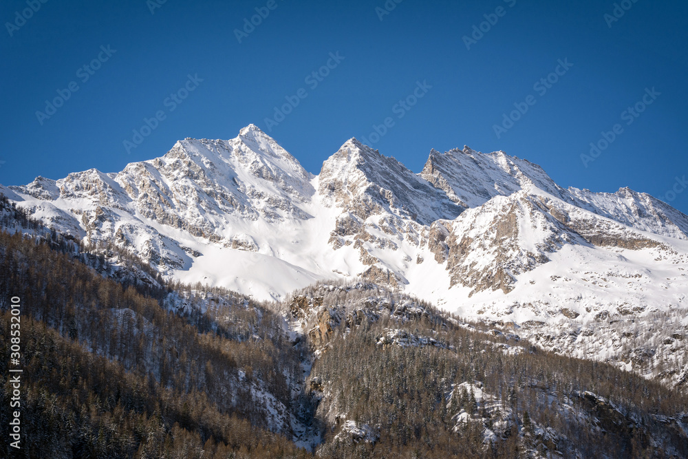 winter snovy mountains landscape panorama. Italian Alps, Gran Paradiso   National Park. Italy