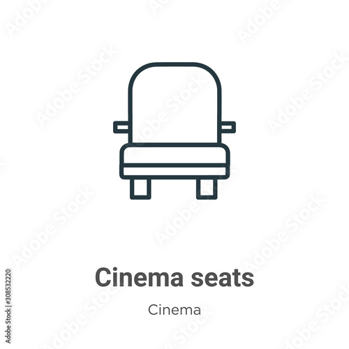 Cinema seats outline vector icon. Thin line black cinema seats icon, flat vector simple element illustration from editable cinema concept isolated on white background
