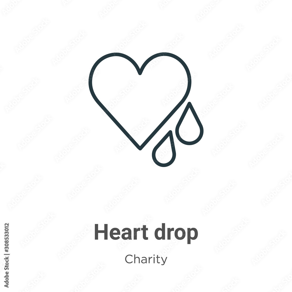 Heart drop outline vector icon. Thin line black heart drop icon, flat vector simple element illustration from editable charity concept isolated on white background
