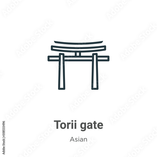 Torii gate outline vector icon. Thin line black torii gate icon, flat vector simple element illustration from editable asian concept isolated on white background