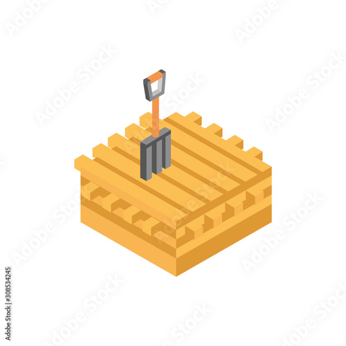 farm wooden stowage pitchfork tool isometric icon