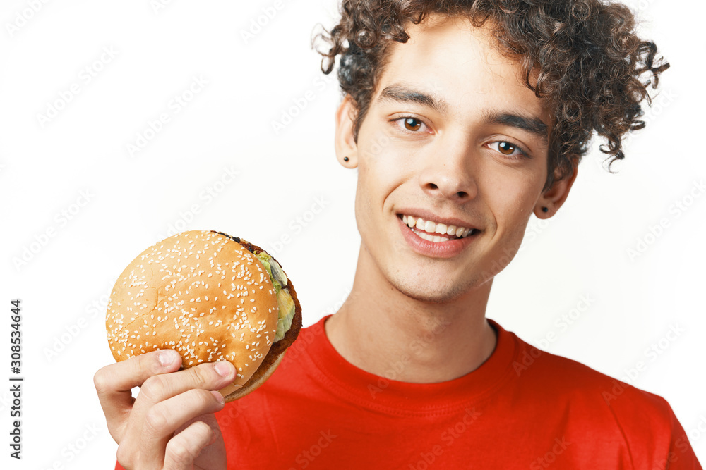 woman with hamburger