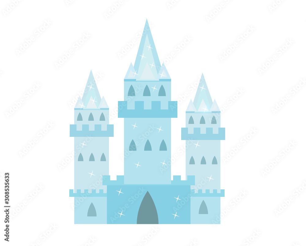 Ice Castle princesses, snow palace cartoon style icon. Isolated on a white background. Vector illustration