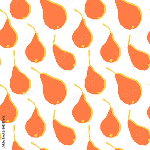 Juicy fresh fruit pears seamless background on white background. Cute summer vector pattern .