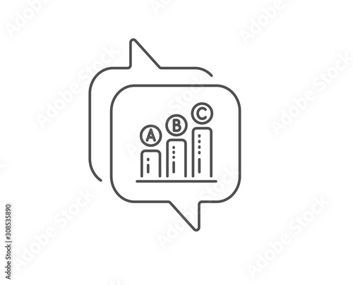 Graph line icon. Chat bubble design. Column chart sign. Ab test diagram symbol. Outline concept. Thin line graph chart icon. Vector