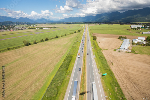 Aerial view of Trans-Canada Highway in Chilliwack, B.C., Canada.