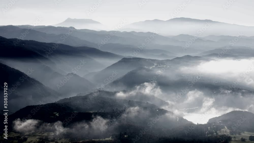 Time-Lapse of the Guillerias mountains where the fog rises, Catalonia, Spain Time-Lapse of the Guillerias mountains where the fog rises, Catalonia, Spain