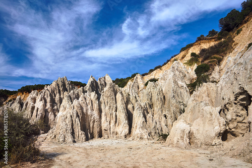 Formed by erosion rocks on the coast of the Greek island of Zakynthos.