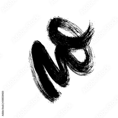 Curved brush stroke vector illustration isolated on white background. Grunge hand drawn black paint.