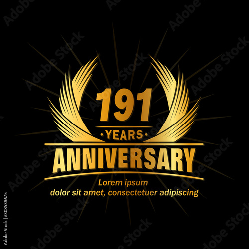191 years logo design template. Anniversary vector and illustration template.