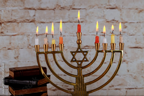 Happy Hanukkah of jewish holiday Hanukkah with menorah