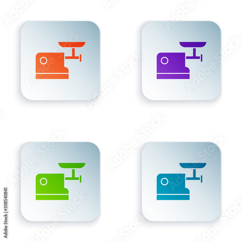 Color Kitchen meat grinder icon isolated on white background. Set icons in square buttons. Vector Illustration