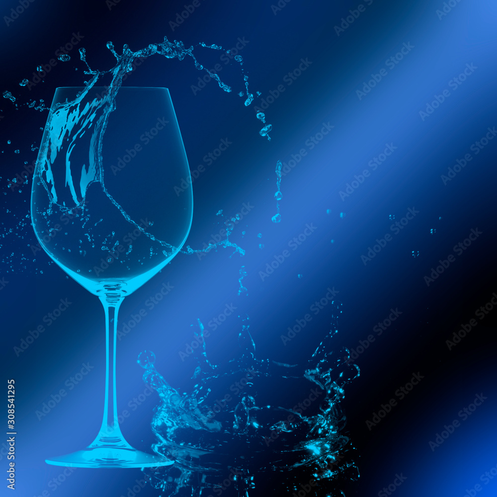 splashes of water in a glass on a classic blue background