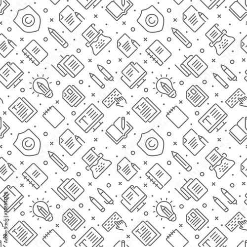 Copywriting related seamless pattern with outline icons