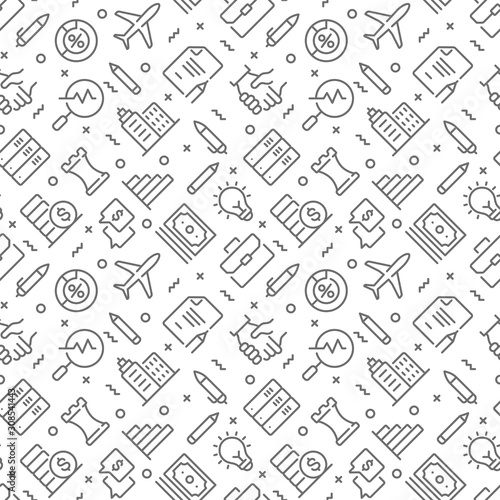 Business related seamless pattern with outline icons
