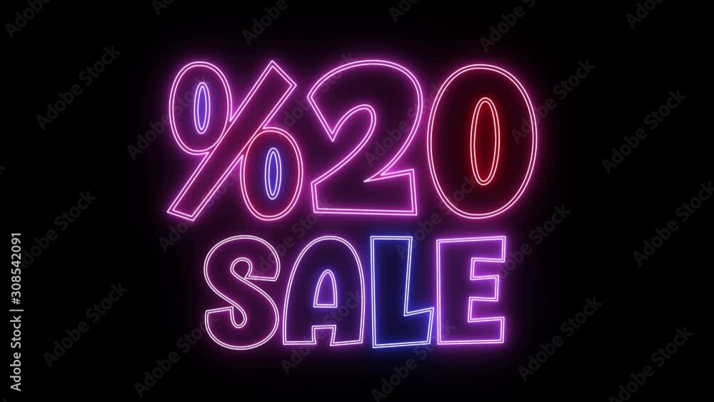 Neon shiny glowing %20 Sale text. Animation for promotions. Neon shiny glowing %20 Sale text. Animation for promotions.