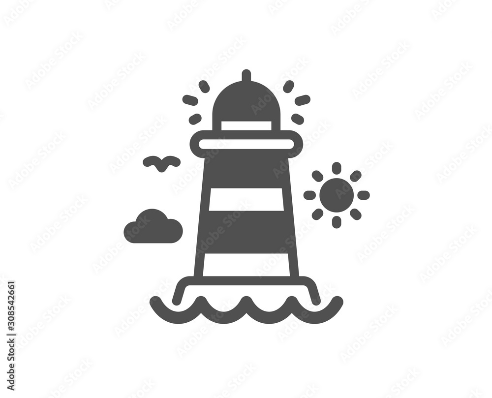 Beacon tower sign. Lighthouse icon. Searchlight building symbol. Classic flat style. Simple lighthouse icon. Vector Beacon tower sign. Lighthouse icon. Searchlight building symbol. Classic flat style. Simple lighthouse icon. Vector