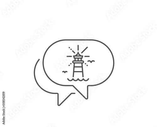 Lighthouse line icon. Chat bubble design. Beacon tower sign. Searchlight building symbol. Outline concept. Thin line lighthouse icon. Vector