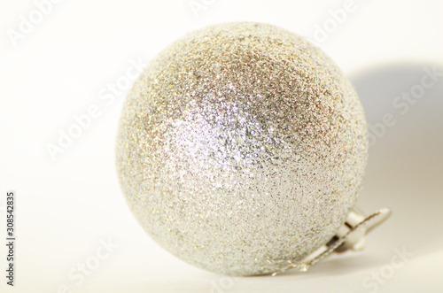 Silver Christmas ball isolated on white  New year element photo