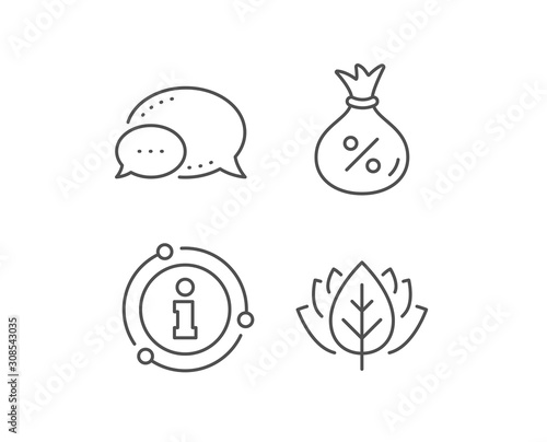 Loan line icon. Chat bubble, info sign elements. Money bag sign. Credit percentage symbol. Linear loan outline icon. Information bubble. Vector