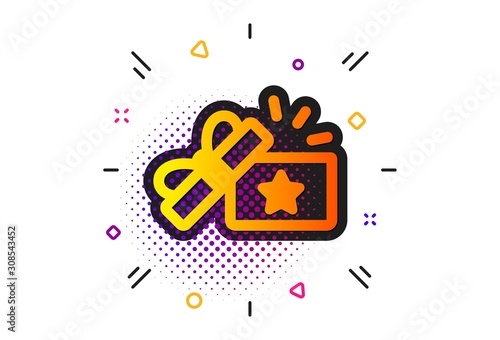 Bonus points. Halftone circles pattern. Loyalty gift box icon. Discount program symbol. Classic flat loyalty gift icon. Vector