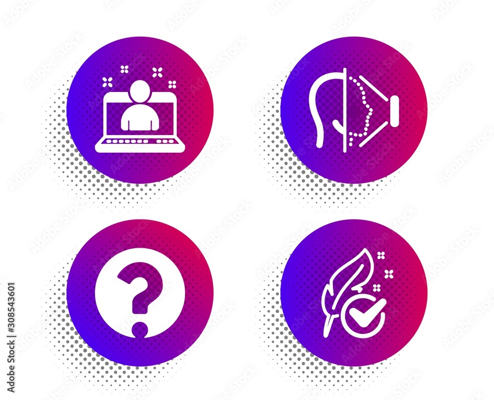 Face id, Question mark and Best manager icons simple set. Halftone dots button. Hypoallergenic tested sign. Phone scanning, Ask support, Best developer. Feather. Technology set. Vector
