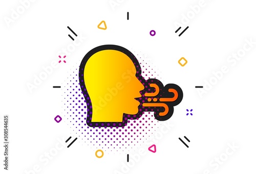 Breath difficulties sign. Halftone circles pattern. Breathing icon. Respiration problems symbol. Classic flat breathing exercise icon. Vector