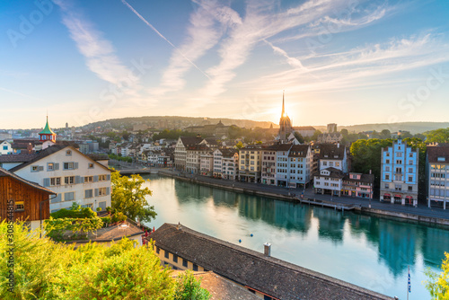 Sunrise over Limmat River seen from Lindenhof Hill, Zurich