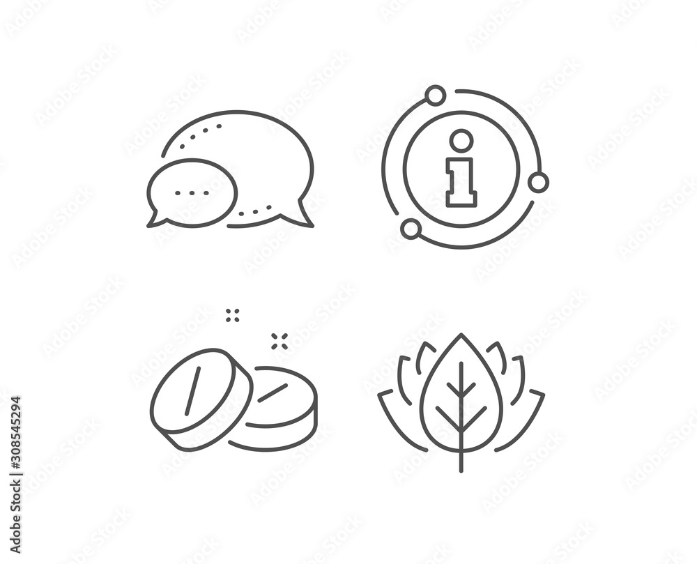 Medical tablet line icon. Chat bubble, info sign elements. Medicine drugs sign. Pharmacy medication symbol. Linear medical tablet outline icon. Information bubble. Vector Medical tablet line icon. Chat bubble, info sign elements. Medicine drugs sign. Pharmacy medication symbol. Linear medical tablet outline icon. Information bubble. Vector