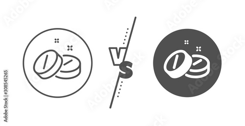 Medicine drugs sign. Versus concept. Medical tablet line icon. Pharmacy medication symbol. Line vs classic medical tablet icon. Vector