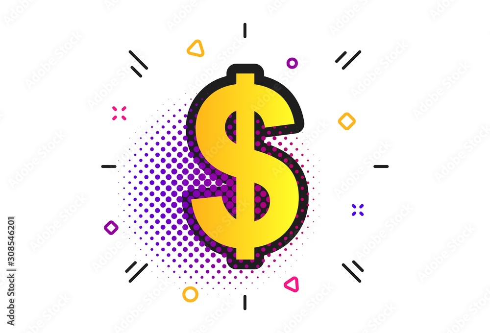 Dollars sign icon. Halftone dots pattern. USD currency symbol. Money label. Classic flat dollar icon. Vector Dollars sign icon. Halftone dots pattern. USD currency symbol. Money label. Classic flat dollar icon. Vector