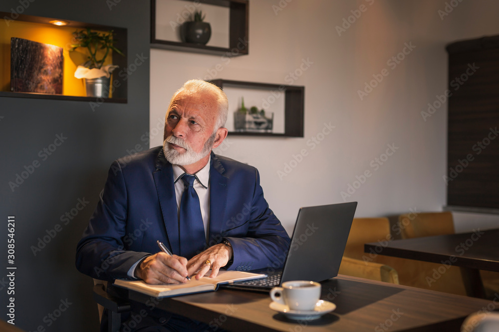 Senior businessman taking notes in planner Senior businessman taking notes in planner