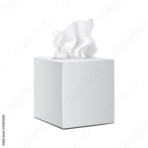 White square box with Paper Napkins. Realistic vector mockup packaging