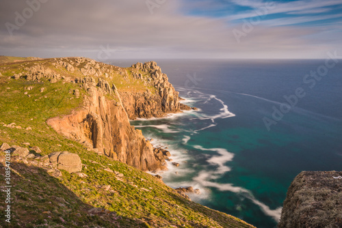 Sunset Zawn Trevilley and Carn Boel at Lands End on the tip of Cornwall photo