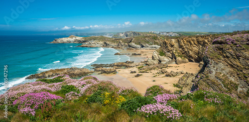 Spectacular clifftop coastal scenery at Newquay in West Cornwall