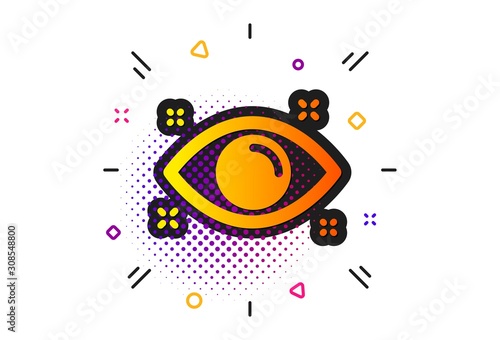 Oculist clinic sign. Halftone circles pattern. Health eye icon. Optometry vision symbol. Classic flat health eye icon. Vector