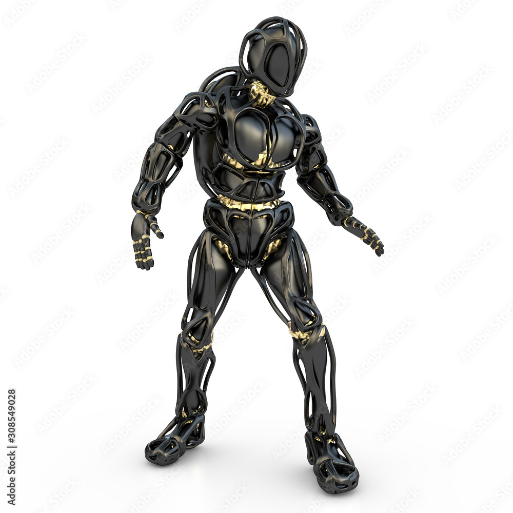 schwarzer humanoider Roboter in stehender Pose