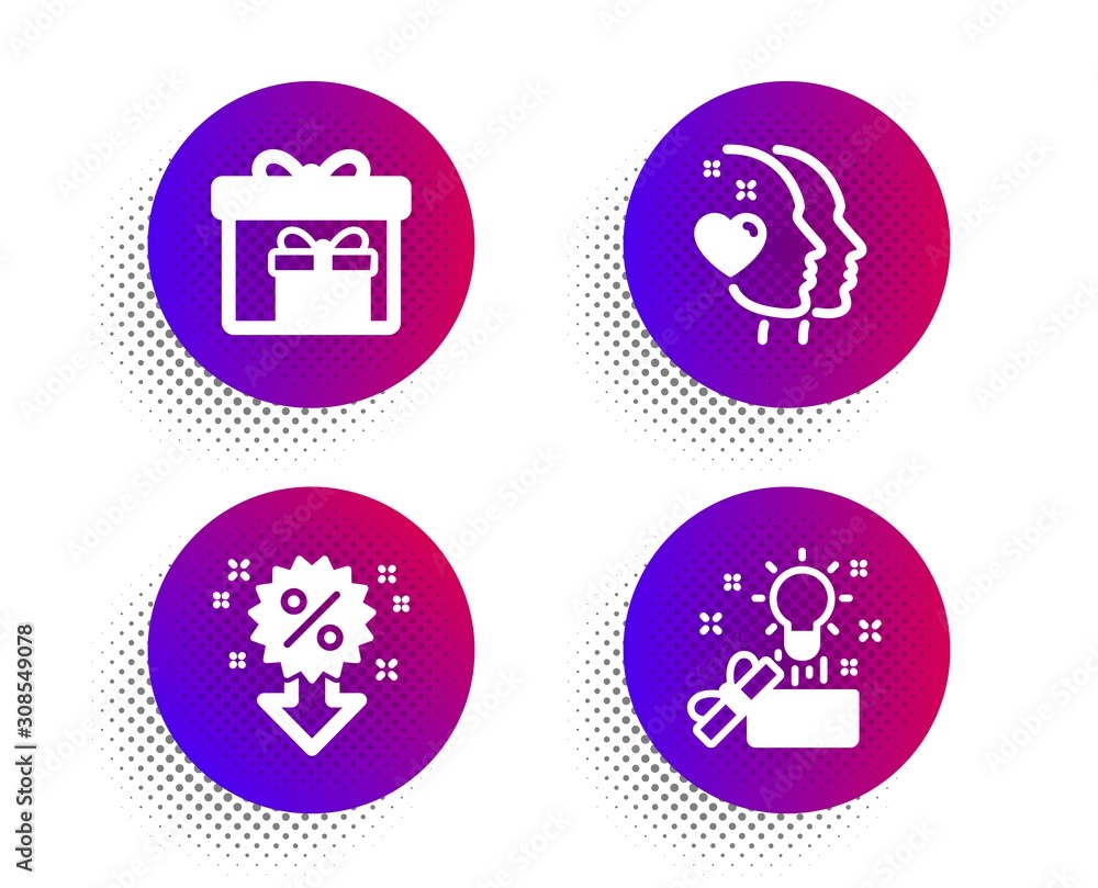Heart, Discount and Delivery boxes icons simple set. Halftone dots button. Creative idea sign. Love head, Sale shopping, Birthday gifts. Present box. Holidays set. Classic flat heart icon. Vector Heart, Discount and Delivery boxes icons simple set. Halftone dots button. Creative idea sign. Love head, Sale shopping, Birthday gifts. Present box. Holidays set. Classic flat heart icon. Vector