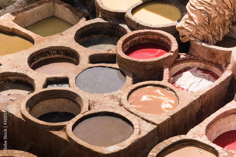 Dyeing houses of Chouar, Fes, Morocco, Africa, North Africa Dyeing houses of Chouar, Fes, Morocco, Africa, North Africa